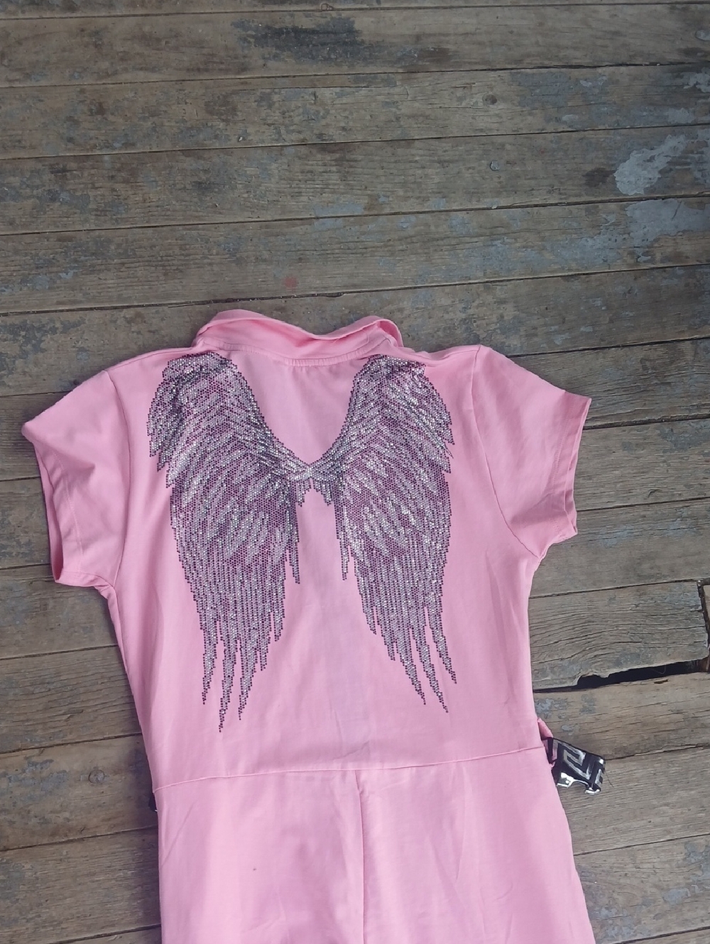Tatu Pink Zipper Front Jumpsuit with Rhinestone Eagle On Back Size 42 Or U.S 30 - Picture 7 of 7